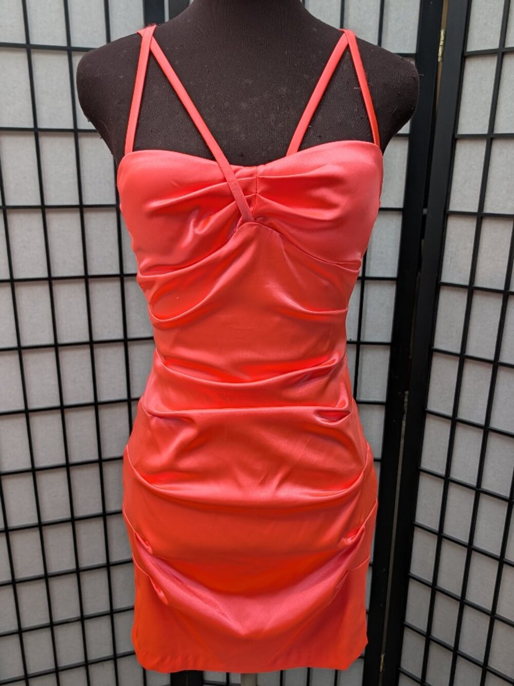 Windsor brand Neon Pink Barbiecore Ruched Bodycon Mini Dress Size Small/XS